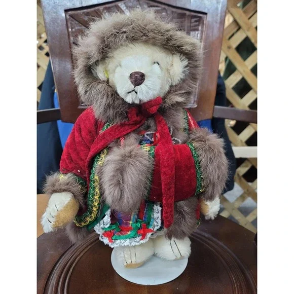1987 Christmas Mohair Teddy Bear Hollybeary Kringle Beverly Port Gorham Ltd Ed - Picture 1 of 6